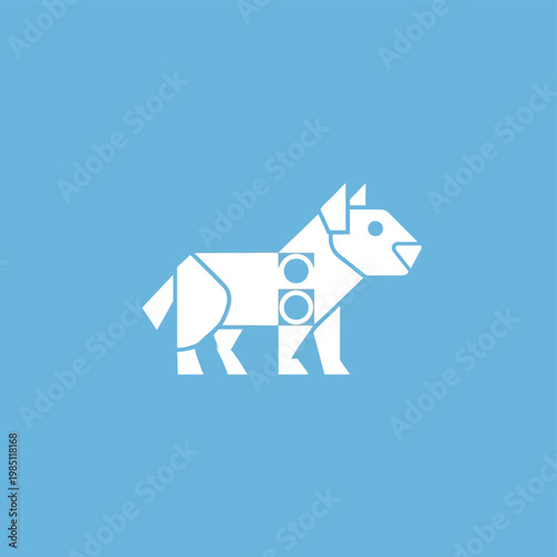 Origami Dog Illustration with Geometric Shapes and Circles.