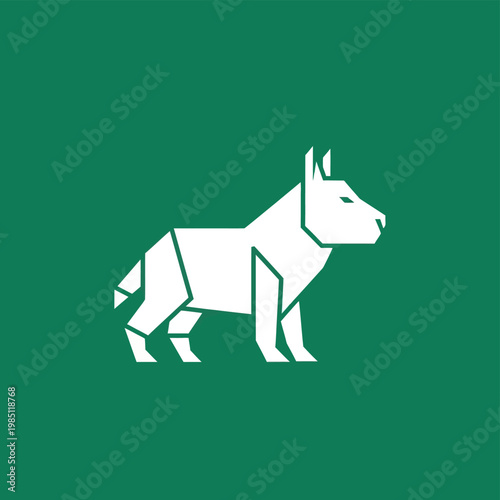 Geometric Origami Dog Silhouette on Green Background.