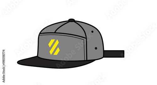 Flat Cap with Yellow Logo - Modern Baseball Cap Illustration