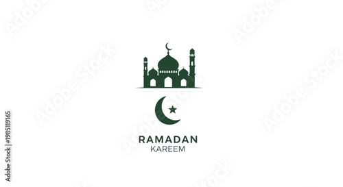 Ramadan Kareem Mosque and Crescent Moon Icon