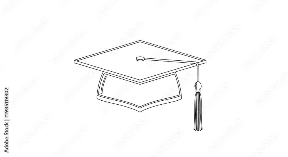 custom made wallpaper toronto digitalGraduation Cap Outline Drawing on White Background, Academic Achievement Symbol