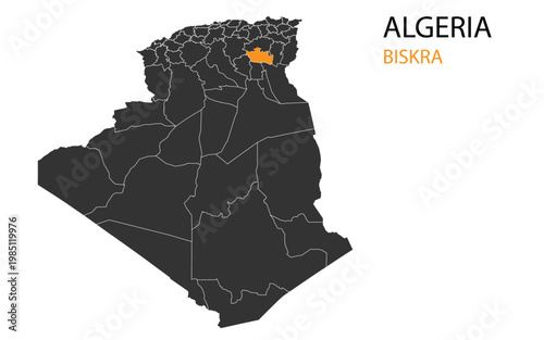 Photos algeria png map with provinces, algeria province map, algeria Biskra