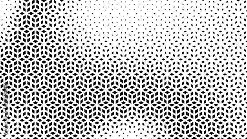 Geometric pattern of black diamonds on a white background. Seamless fade out hipster pattern. Hipster Fashion Design. Hexagon halftone Effect Business Background. T shirt Triangle disappearing pattern