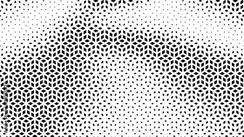 Geometric pattern of black diamonds on a white background. Seamless fade out hipster pattern. Hipster Fashion Design. Hexagon halftone Effect Business Background. T shirt Triangle disappearing pattern