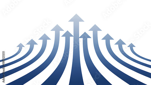 A dynamic minimalist vector illustration showcasing multiple upward-pointing arrows symbolizing business growth, success, and continuous progress towards achievement