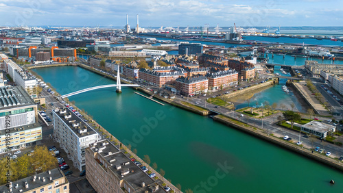 Photos Aerial view of the iconic white pedestrian bridge over the Bassin du Commerce in