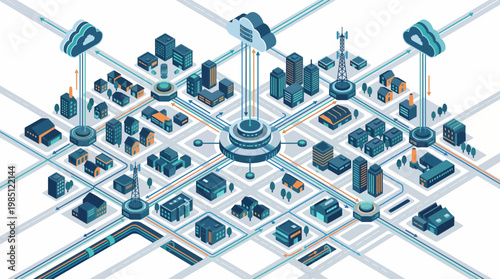 Cityscape with modern buildings and infrastructure.