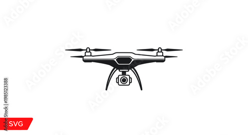 Modern drone with camera, flying quadcopter icon, vector illustration