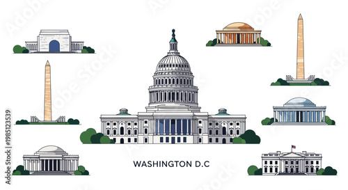 Washington D.C. Landmarks Collection: Capitol, White House, Monuments