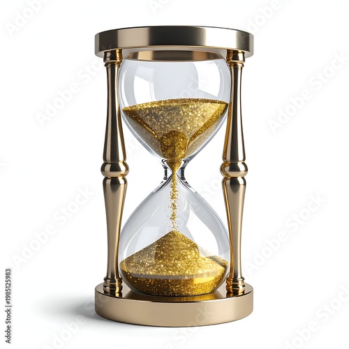 Elegant hourglass with golden sand symbolizing time and deadlines.