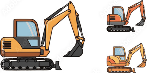 Excavator icon logo vector. Set of line icons. flat designs vector silhouette illustration isolated on white background 