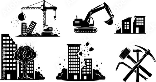 Demolition icon collection. Vector design pack
vector silhouette illustration isolated on white background 