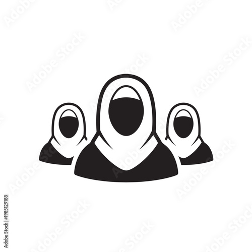 Muslim Women Hijab Group Icon Diversity Inclusion Unity Female Empowerment Silhouette Isolated on Transparent Background