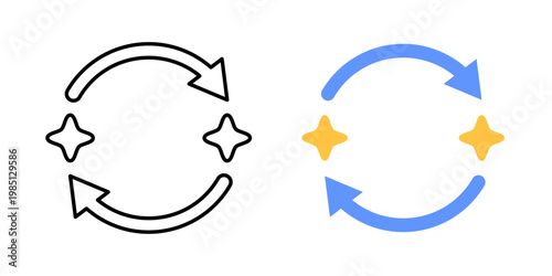 Feedback loop processing symbol. Linear input to output pipeline with return loop arrow. AI iterative processing and learning concept. Simple geometric illustration.