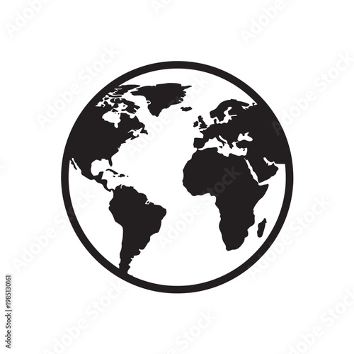 Globe Icon Black and White World Earth Symbol Isolated on Transparent Background for Global Business and Travel Concepts