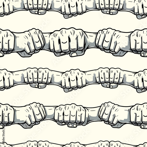 Seamless pattern of clenched fists in a row.