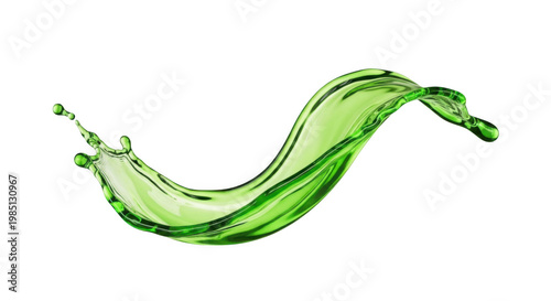 Wavy green liquid splash in a fluid motion, isolated on transparent background dynamic