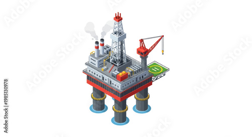Isometric Offshore Oil Rig Platform for Energy Production.