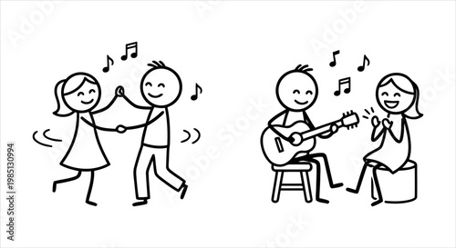 Happy Couple Dancing and Singing with Guitar for a Joyful Moment