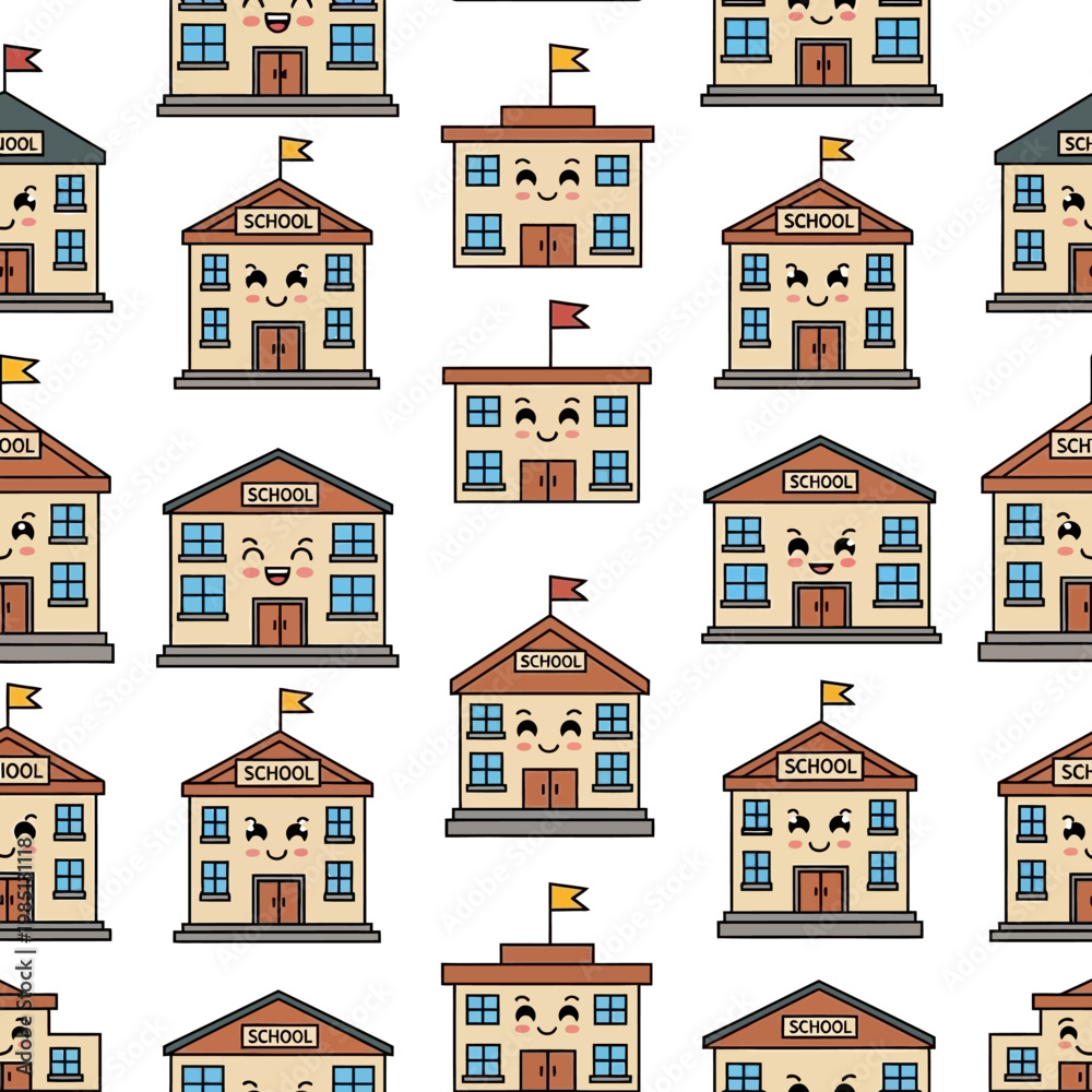 Obraz premium Cute Cartoon School Buildings Pattern.