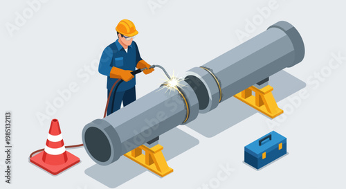 Isometric Welder Working on Pipeline Repair and Maintenance.
