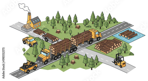 Logging industry transportation and processing of timber resources.