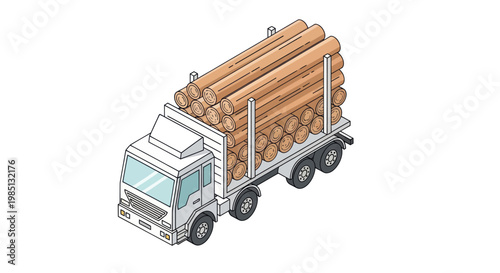 Logging truck carrying a large load of timber logs.