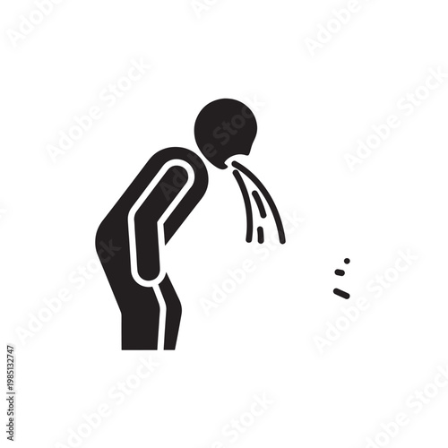 Sick Person Coughing Into Trash Can Isolated on Transparent Background for Health, Hygiene and Illness Prevention