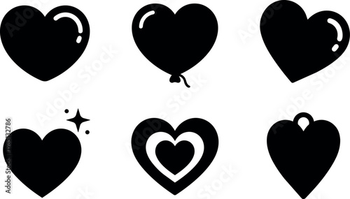 Black heart shapes balloon sparkles and pendant vector art collection