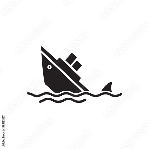 Sinking Ship Silhouette Isolated on Transparent Background for Disaster, Failure and Crisis Concepts