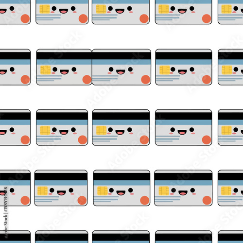 Cute Cartoon Credit Cards with Happy Faces Pattern.