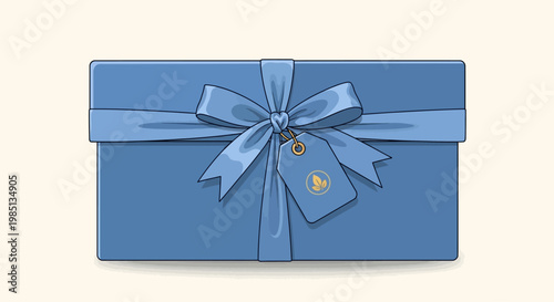 Blue Gift Box with Ribbon Decoration.