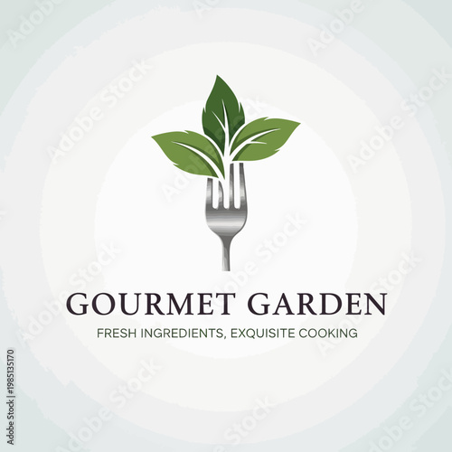 Gourmet Garden Logo with Fork and Green Leaves.