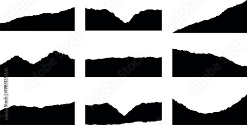 Black silhouette mountain range landscapes set in vector art style