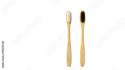 Two bamboo toothbrushes on transparent background for eco-friendly oral care