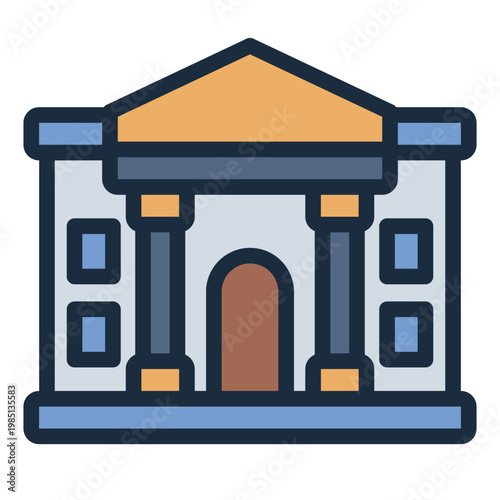 bank filled line icon. financial building. money service. business district.