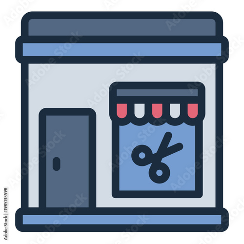 barber filled line icon. hair salon. grooming shop. commercial street.