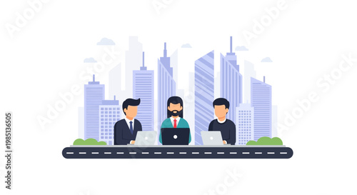 Businessmen standing in city.