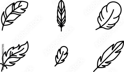 Six different feather icons simple vector illustration