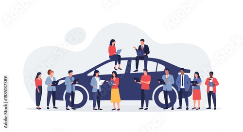 People Standing Around Car.