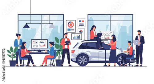 People Working Around Silver Car.