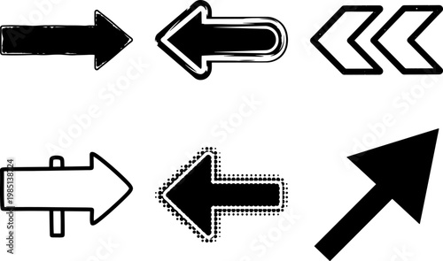 Set of various black and white arrow icons pointing directions  symbols and signs