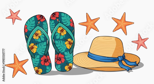 Summer Beach Accessories Flip Flops Hat Vacation Theme