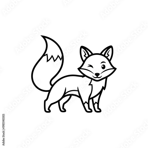 Cute Winking Fox Illustration Line Art.