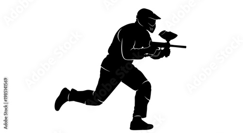 Paintball Player Silhouette Running with Gun