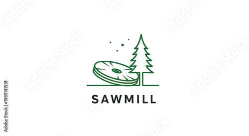 Sawmill Logo: Circular Saw Blade and Pine Tree Icon