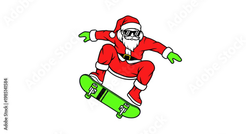 Santa Claus Skateboarder, Christmas Holiday Fun, Winter Extreme Sports