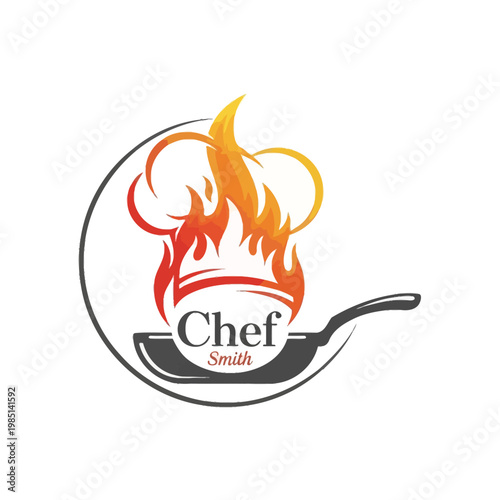 Chef Smith Logo with Frying Pan and Flames.