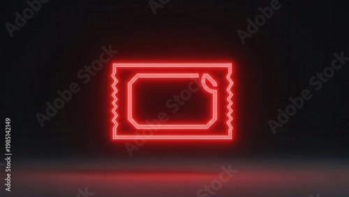 Vibrant red neon icon representing a sealed prophylactic wrapper in a minimalist setting