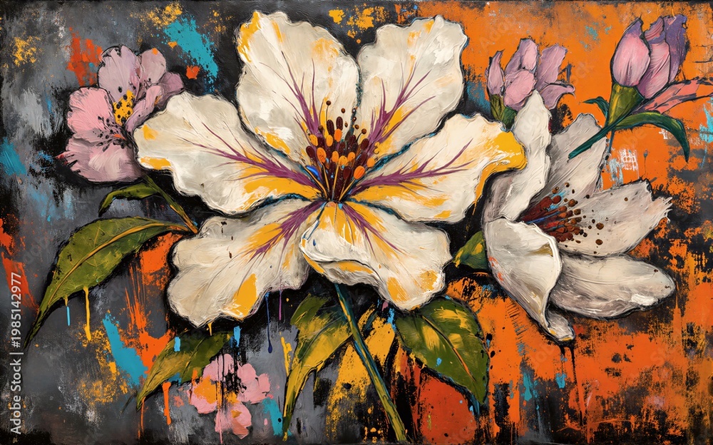 Fototapeta premium Vibrant floral painting with bold colors and expressive brushstrokes